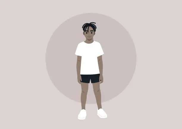 Vector illustration of A full body portrait of a kid wearing casual sport clothes