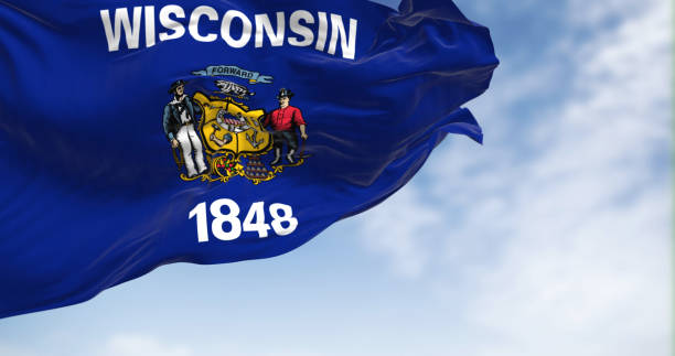 istock Wisconsin state flag waving on the wind on a clear day 1488396728