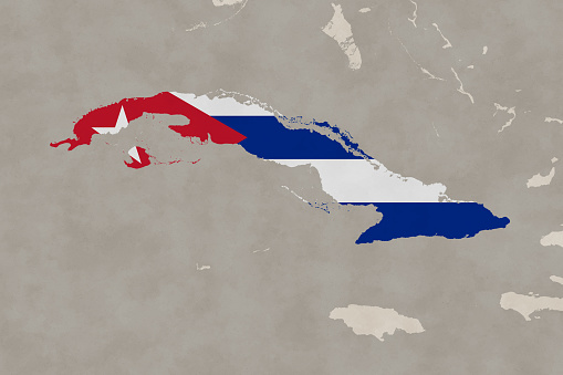 North America map series with Cuba, old paper, with flag