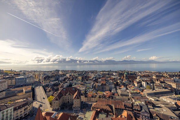 Aerial view, Lausamme at sunrise, Switzerland