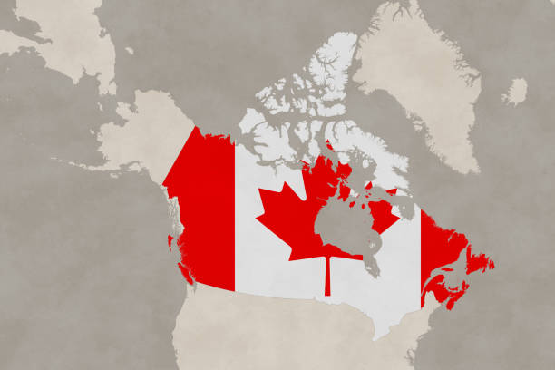 istock North America map series with Canada, old paper, with flag 1488396996