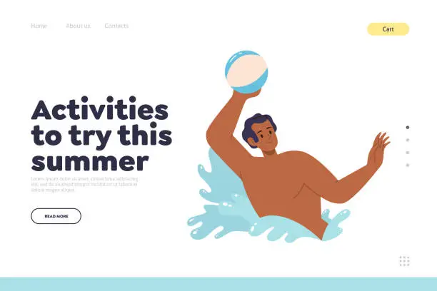 Vector illustration of Activities to try this summer concept for landing page offering beach outdoor leisure and sports
