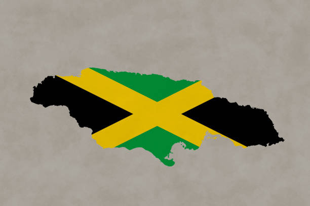 istock North America map series with Jamaica, old paper, with flag 1488397103