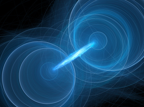 Blue glowing quantum correlation, computer generated abstract background, 3D rendering