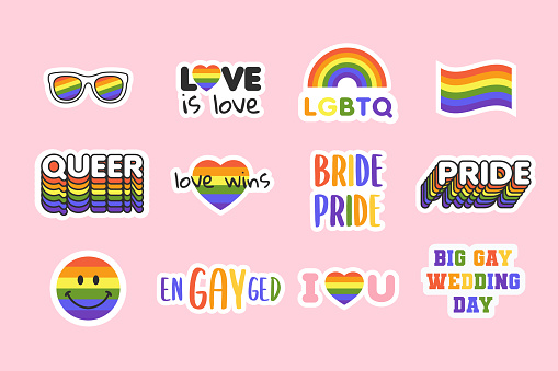 LGBT Queer gay pride stickers. LGBT pride colorful icons. Vector illustration