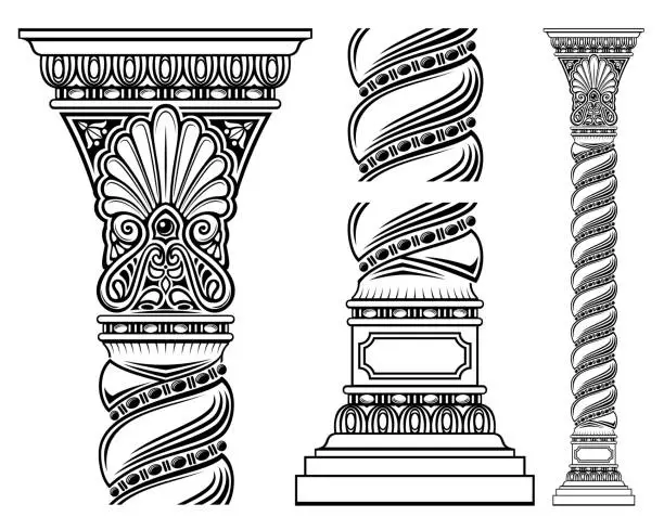 Vector illustration of Oriental twisted antique seamless engraved column pattern
