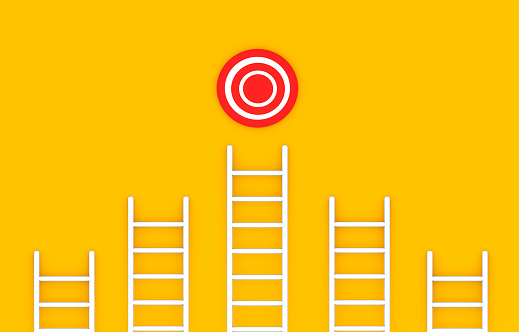 Target Ladder Achievement Concept on Orange Background