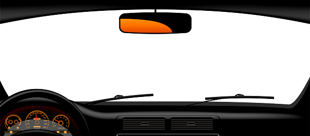 Windshield frame and banner inside the car. Modern conceptual vector illustration.