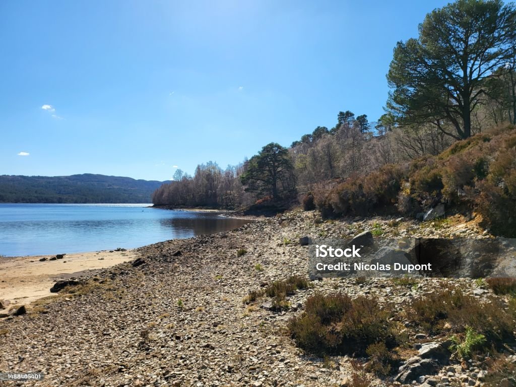 Spring trail The lake of Glen Affric Cannish Highland Scotland View of the Glen Affric trail in scotland spring 2023 Cloud - Sky Stock Photo