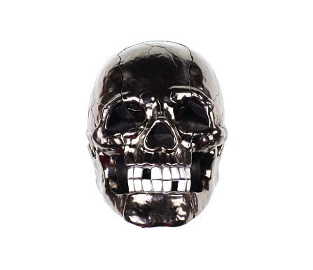 shiny metallic skull isolated on white background