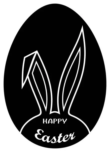 Vector illustration of Happy Easter lettering vector with Easter egg in black. Isolated background.