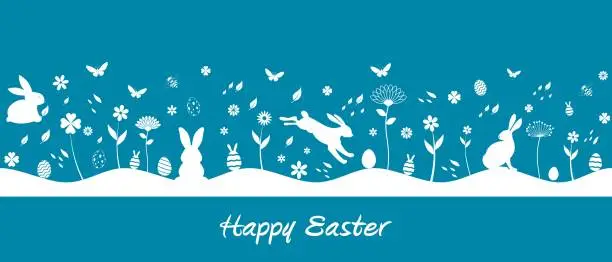Vector illustration of Easter Silhouette seamless vector in blue. Happy Easter greeting.