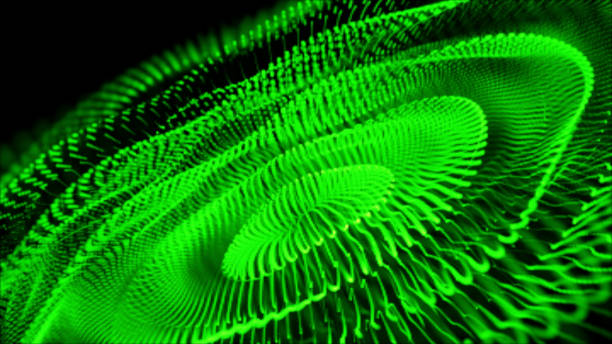 istock Beautiful wave shaped array of glowing dots and line.Vector background with color abstract 1488407033