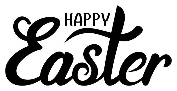 Vector illustration of Happy Easter vector lettering in Black. White isolated background.