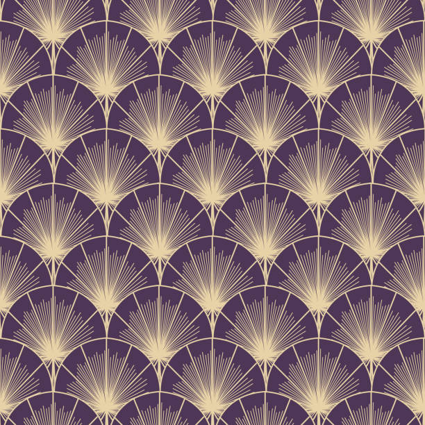 Art Deco Leaf Fan and Starburst Seamless Repeat Pattern Background vector art illustration