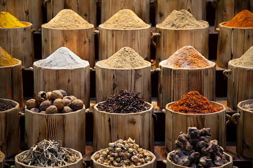 Traditional spice market in United Arab Emirates, Dubai souk