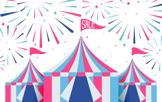 illustrazioni stock, clip art, cartoni animati e icone di tendenza di vendita tenda fuochi d'artificio - vector excitement white red