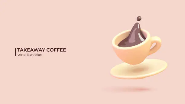 Vector illustration of 3d Vector coffee cup.