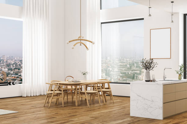 istock Scandinavian Domestic Dining Room Interior. 3d Rendering 1488418754
