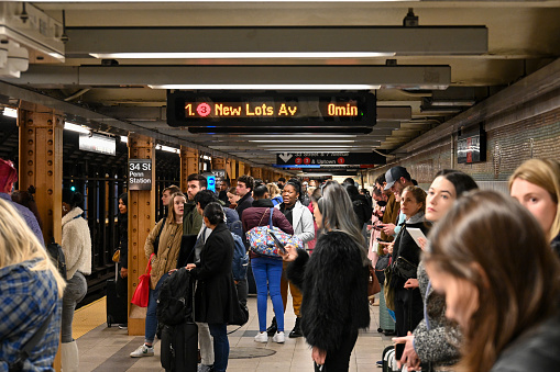 Mexico City, October 16, 2019 - People wait for metro at Chapultepec station in Mexico City during rush hour after the work.