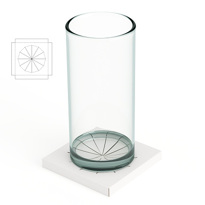 This is a 3D rendered illustration of a sqaure base glassware shipping package