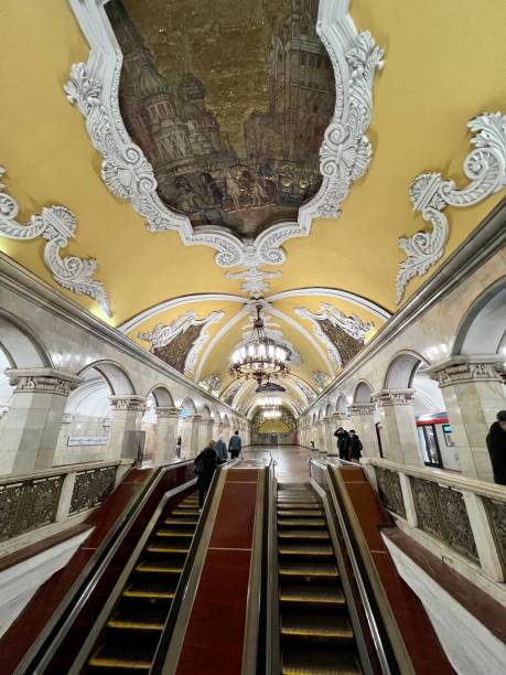 Moscow, Russia - May 07, 2023:  Moscow subway station with people