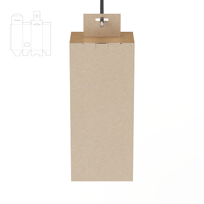 This is a 3D rendered illustration of a shelf retail box with blueprint drawing