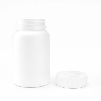 This is a 3D rendered illustration of a supliment pills bottle