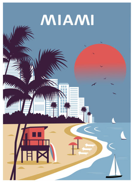 Miami city travel background Miami city Florida travel background florida beach above stock illustrations