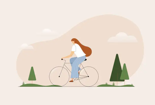 Vector illustration of Bicycle Woman Pastel Colours