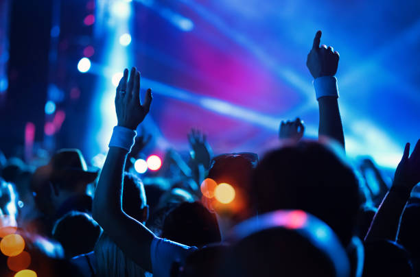 Gran grupo de personas en una fiesta de concierto. - foto de stock