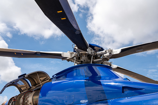 Mi-8 in flight on clear blue sky background