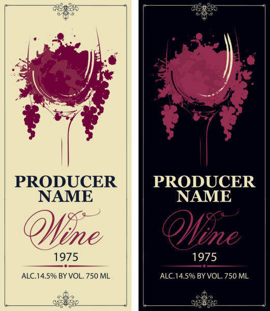 ilustrações de stock, clip art, desenhos animados e ícones de set of vector wine labels with a glass of wine - vintner