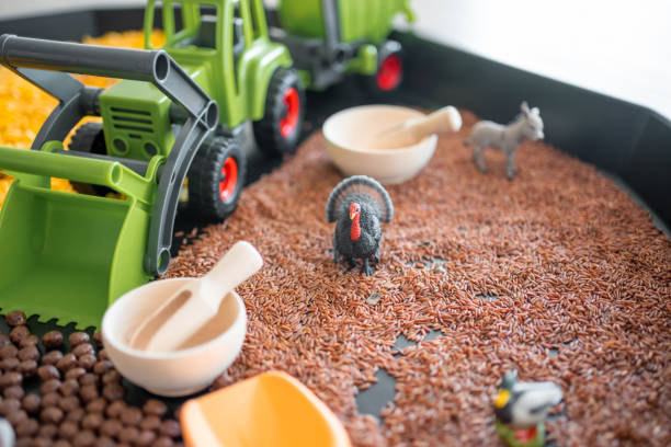 istock Sensory flakes like a sandbox for playing. Sensory development and experiences, themed activities with children, fine motor skills development 1488427857
