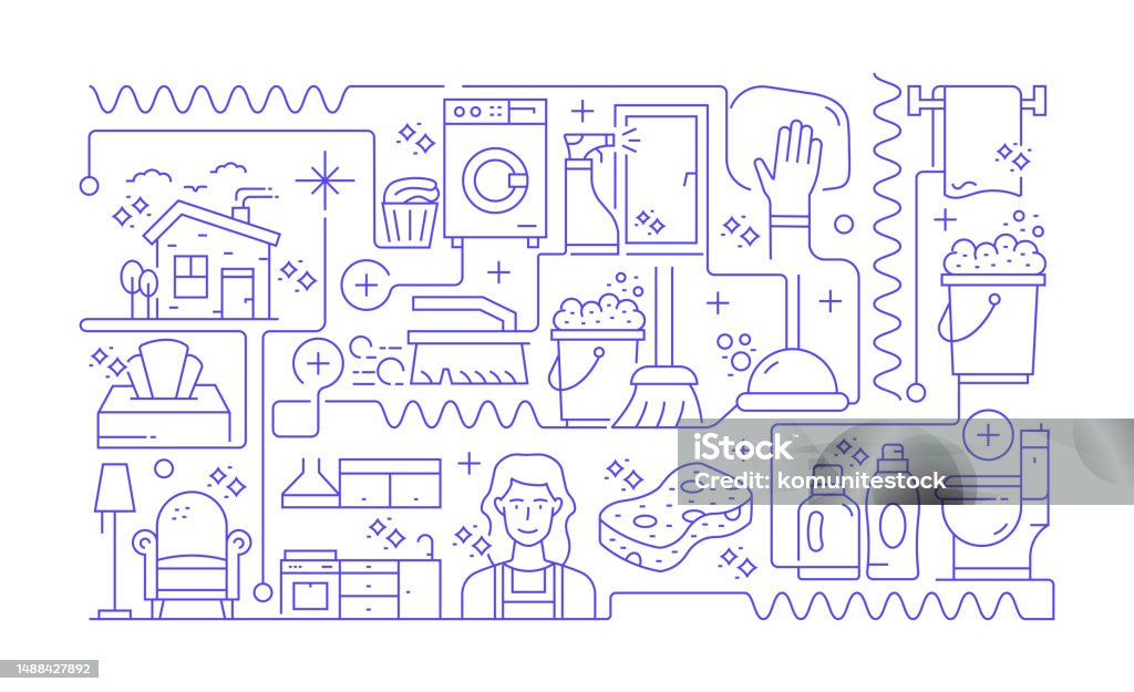 Housekeeping Simple Line Cleaning Related Line Banner Design Maid Cleaning Office House Daily ...