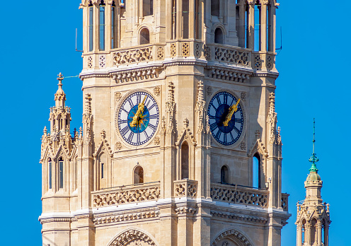 Clock of Vienna City Hall (Rathaus) tower in Austria