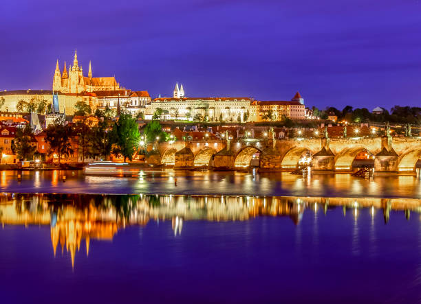 istock Prague castle and Charles bridge at night, Czech Republic 1488428743