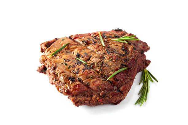 istock Grilled beef steak with rosemary isolated on a white background. 1488430267