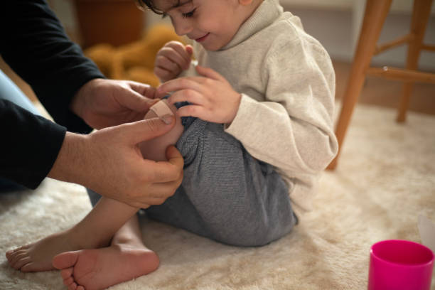 istock Plaster wound dressing on the child's leg 1488431247