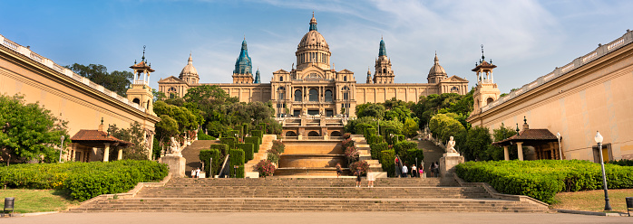 Barcelona, Spain - June 17, 2022:  Palau Nacional or Montjuïc National Palace Art Museum of Catalonia in Barcelona Spain which was the main site of the 1929 International Exhibition
