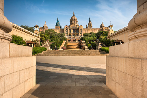 Barcelona, Spain - June 17, 2022:  Palau Nacional or Montjuïc National Palace Art Museum of Catalonia in Barcelona Spain which was the main site of the 1929 International Exhibition