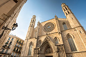 Gothic Basilica of Santa Maria del Mar in the El Born district of Barcelona Spain