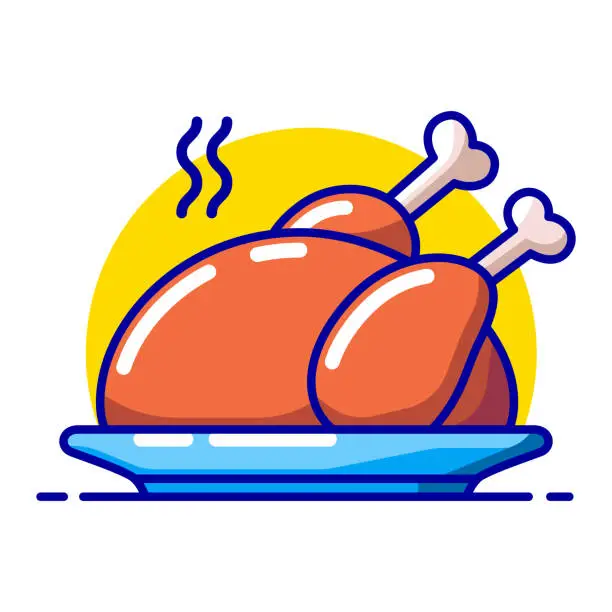 Vector illustration of Thanksgiving Turkey Meal Icon Line Art