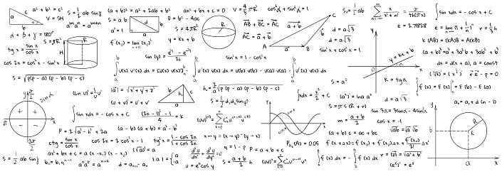 Multiple Math Form Picture Many Different Math Formulas On White Background Illustration Algebra ...