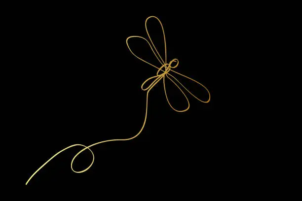 Vector illustration of gold golden vector sketch simple single or one continuous fly dragonfly