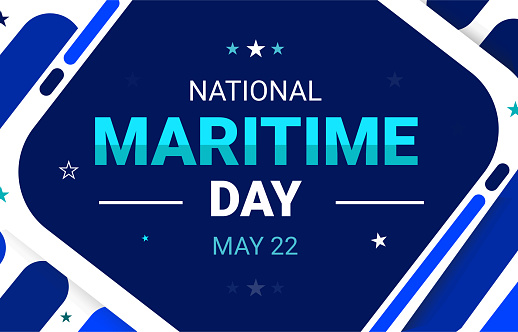 National maritime day wallpaper with typography and blue color backdrop. Patriotic concept