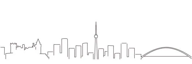 Vector illustration of Toronto Dark Line Simple Minimalist Skyline With White Background