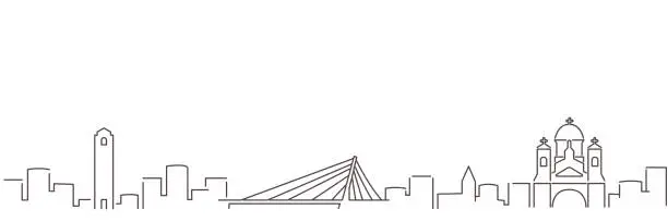 Vector illustration of Podgorica Dark Line Simple Minimalist Skyline With White Background