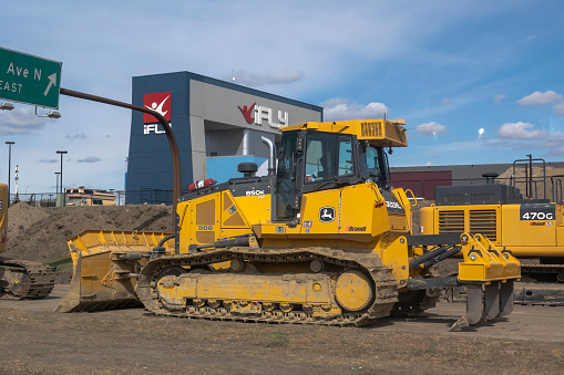 Calgary, Alberta, Canada. May 7, 2023. A Crawler Dozers 850K John Deere Construction and Forestry.