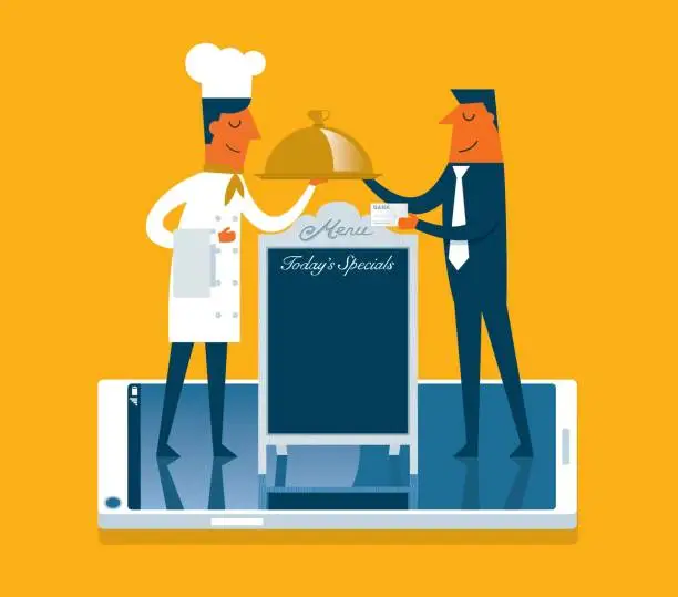 Vector illustration of Serving food - chef - Businessman